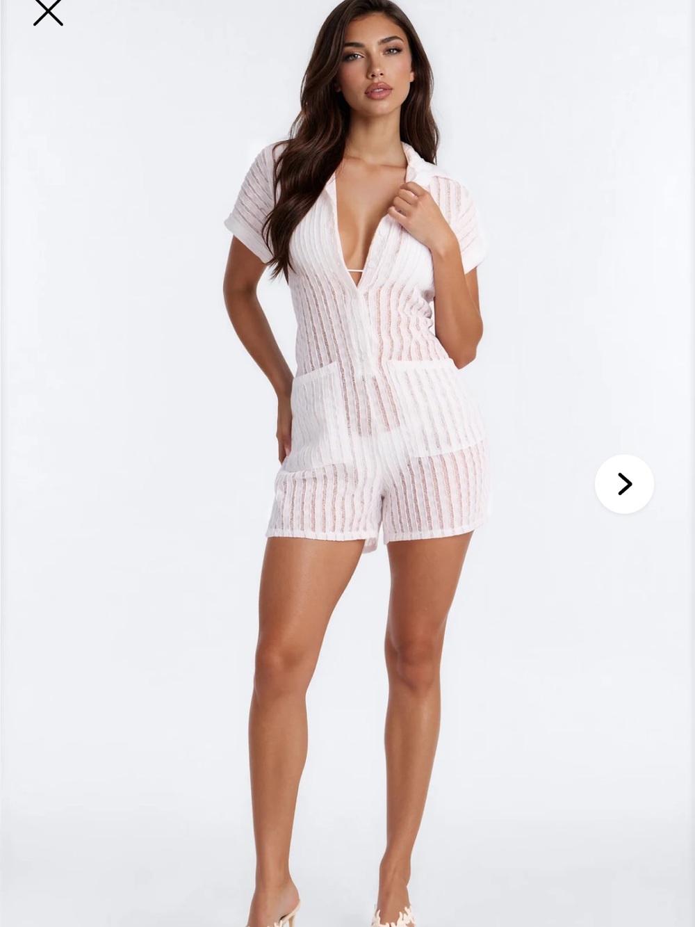 Sheer Knit White Beach Romper Cover-Up